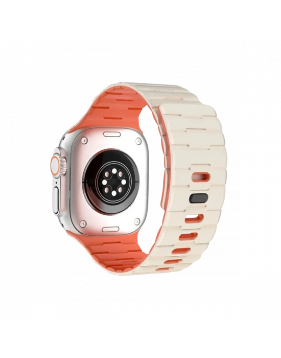 Newface Apple Watch Ultra 49mm Wowen Kordon - Beyaz-Turuncu