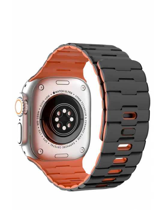 Newface Apple Watch Ultra 49mm Wowen Kordon - Siyah-Turuncu