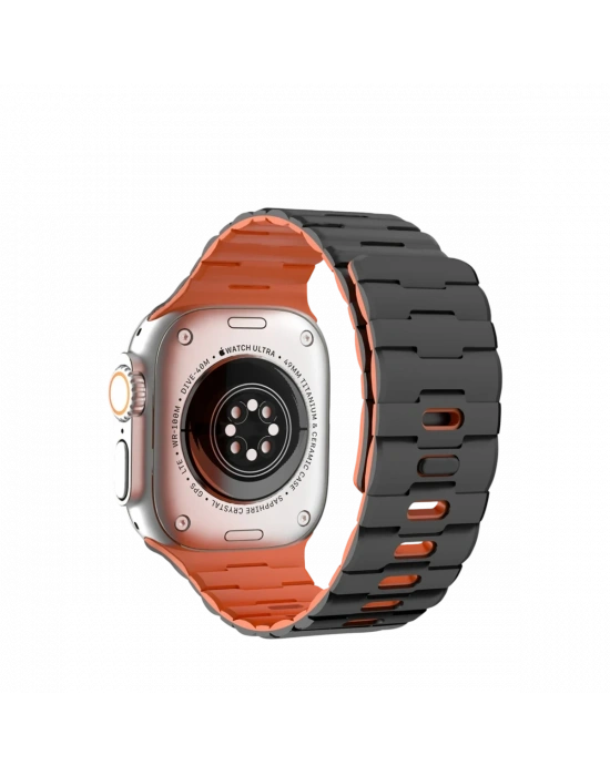 Newface Apple Watch Ultra 49mm Wowen Kordon - Siyah-Turuncu
