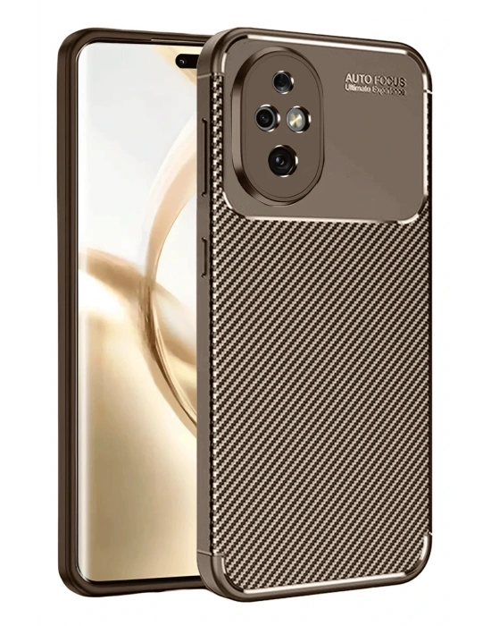 Newface Honor 200 Kılıf Auto Focus Karbon Kapak - Kahverengi