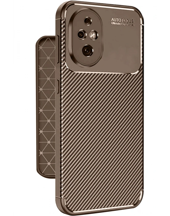 Newface Honor 200 Kılıf Auto Focus Karbon Kapak - Kahverengi