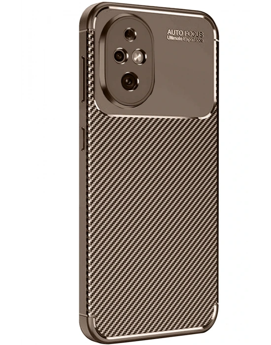 Newface Honor 200 Kılıf Auto Focus Karbon Kapak - Kahverengi