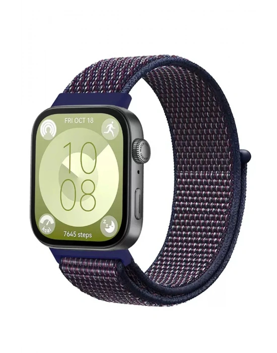 Newface Huawei Fit 4 Hasırlı Cırtcırtlı Kordon - Mavi-Beyaz