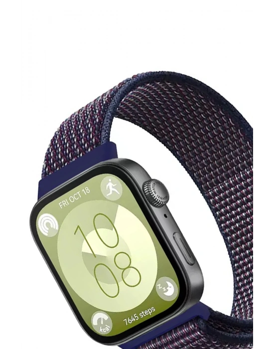 Newface Huawei Fit 4 Hasırlı Cırtcırtlı Kordon - Mavi-Beyaz