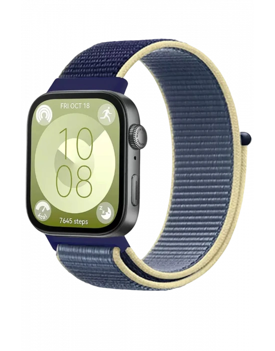 Newface Huawei Fit 4 Hasırlı Cırtcırtlı Kordon - Sarı-Lacivert