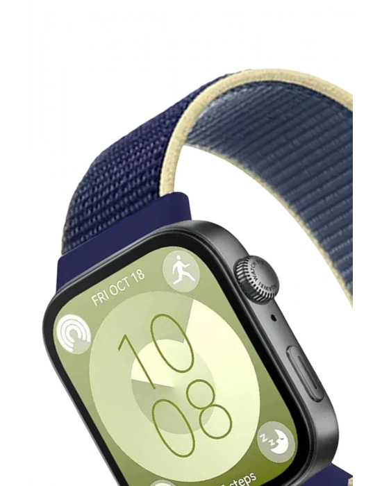 Newface Huawei Fit 4 Hasırlı Cırtcırtlı Kordon - Sarı-Lacivert