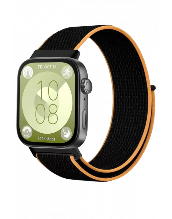 Newface Huawei Fit 4 Hasırlı Cırtcırtlı Kordon - Siyah-Turuncu