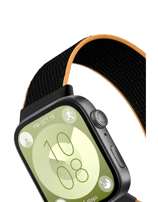 Newface Huawei Fit 4 Hasırlı Cırtcırtlı Kordon - Siyah-Turuncu