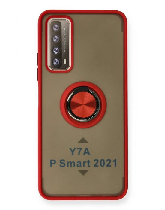Newface Huawei P Smart 2021 Kılıf Montreal Yüzüklü Silikon Kapak - Kırmızı