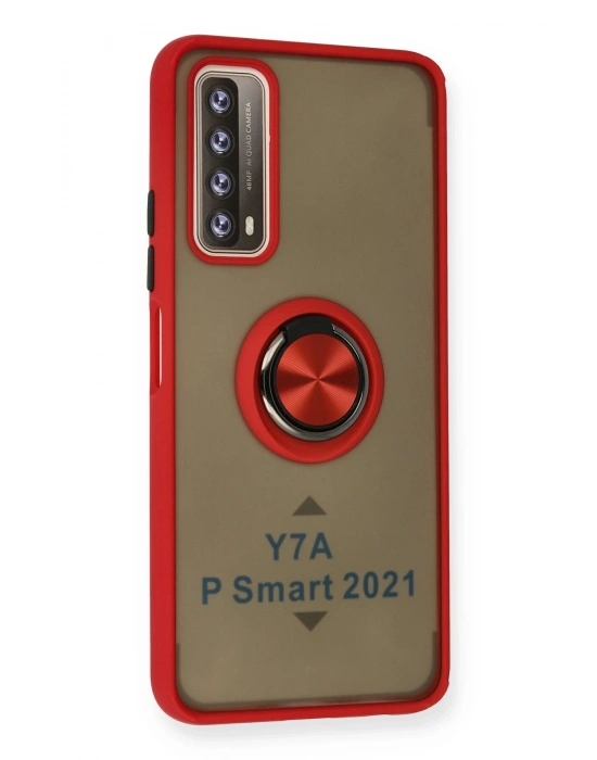 Newface Huawei P Smart 2021 Kılıf Montreal Yüzüklü Silikon Kapak - Kırmızı