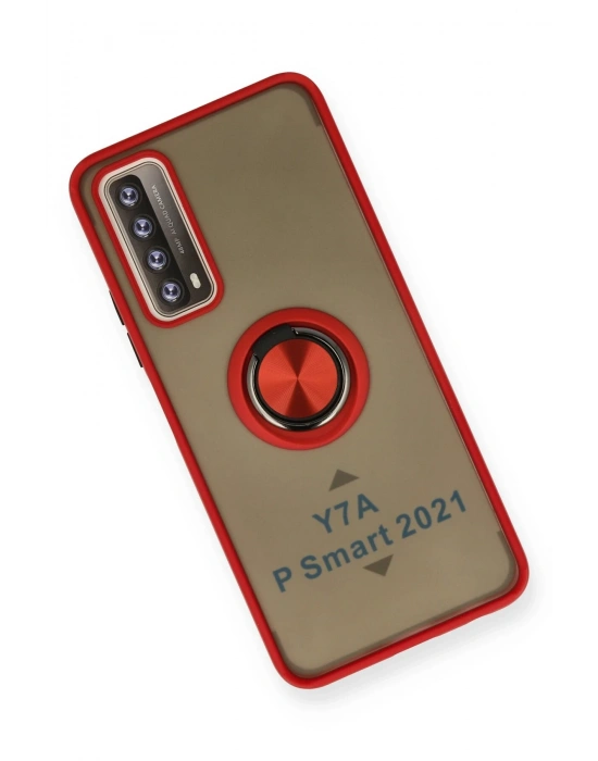 Newface Huawei P Smart 2021 Kılıf Montreal Yüzüklü Silikon Kapak - Kırmızı
