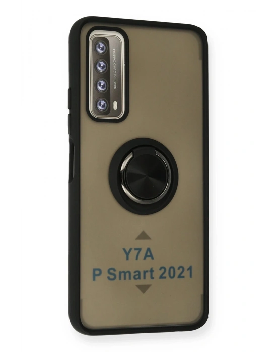 Newface Huawei P Smart 2021 Kılıf Montreal Yüzüklü Silikon Kapak - Siyah