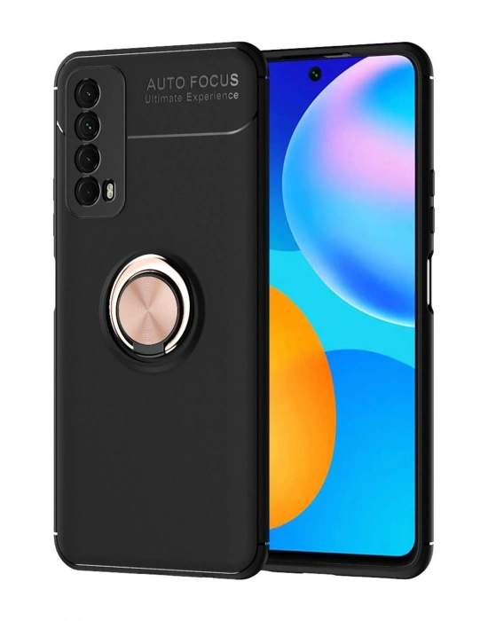 Newface Huawei P Smart 2021 Kılıf Range Yüzüklü Silikon - Siyah-Gold