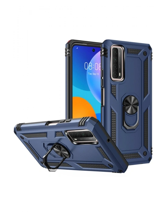 Newface Huawei P Smart 2021 Kılıf Sofya Yüzüklü Silikon Kapak - Lacivert