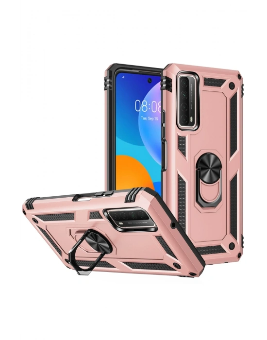 Newface Huawei P Smart 2021 Kılıf Sofya Yüzüklü Silikon Kapak - Rose