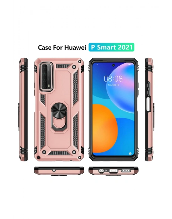 Newface Huawei P Smart 2021 Kılıf Sofya Yüzüklü Silikon Kapak - Rose