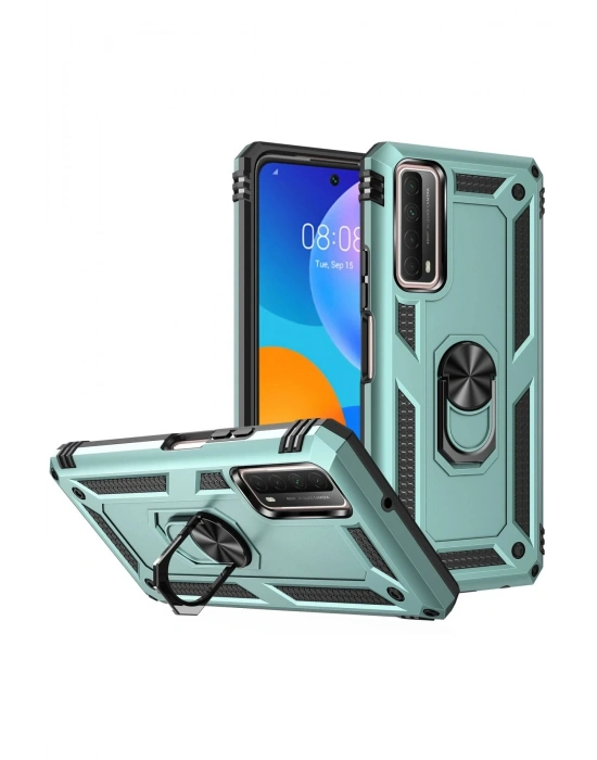 Newface Huawei P Smart 2021 Kılıf Sofya Yüzüklü Silikon Kapak - Yeşil