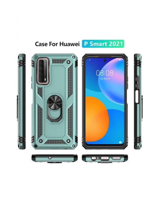 Newface Huawei P Smart 2021 Kılıf Sofya Yüzüklü Silikon Kapak - Yeşil