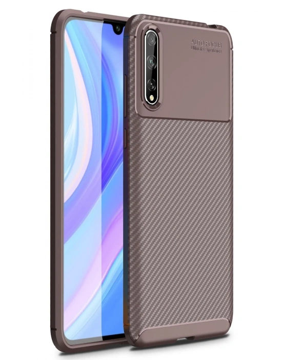 Newface Huawei P Smart S Kılıf Auto Focus Karbon Kapak - Kahverengi