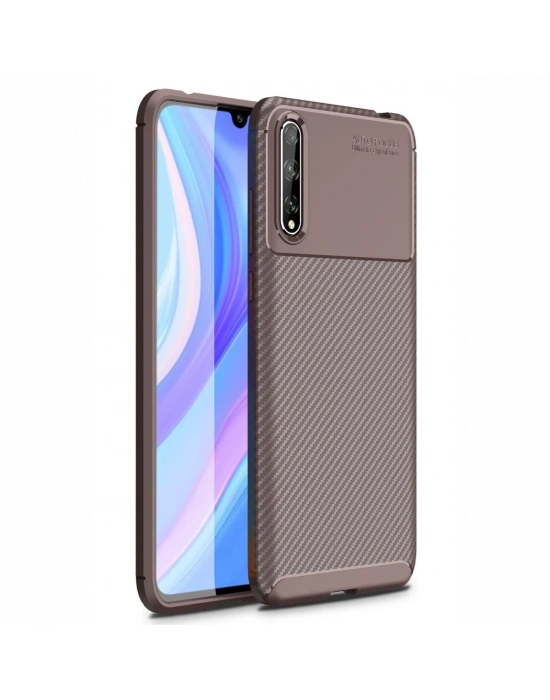 Newface Huawei P Smart S Kılıf Auto Focus Karbon Kapak - Kahverengi