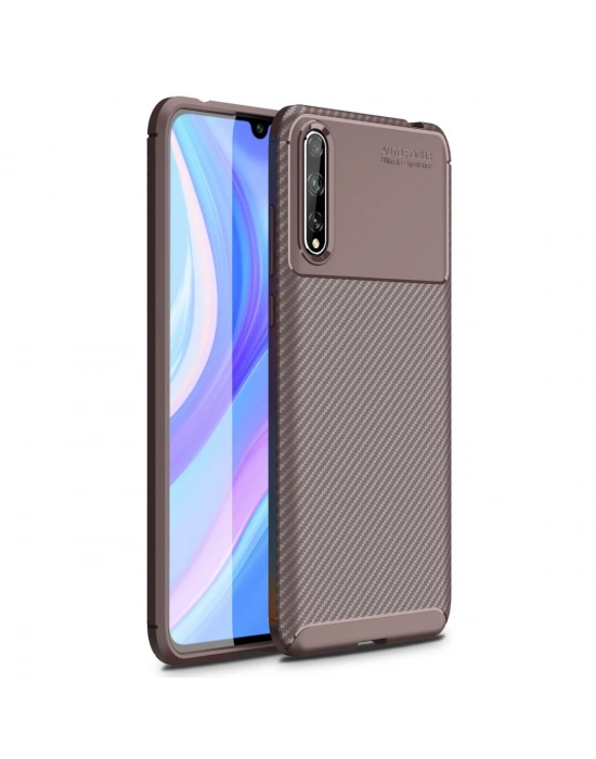 Newface Huawei P Smart S Kılıf Auto Focus Karbon Kapak - Kahverengi