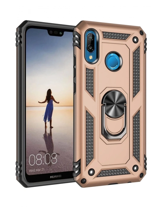 Newface Huawei P20 Lite Kılıf Sofya Yüzüklü Silikon Kapak - Gold
