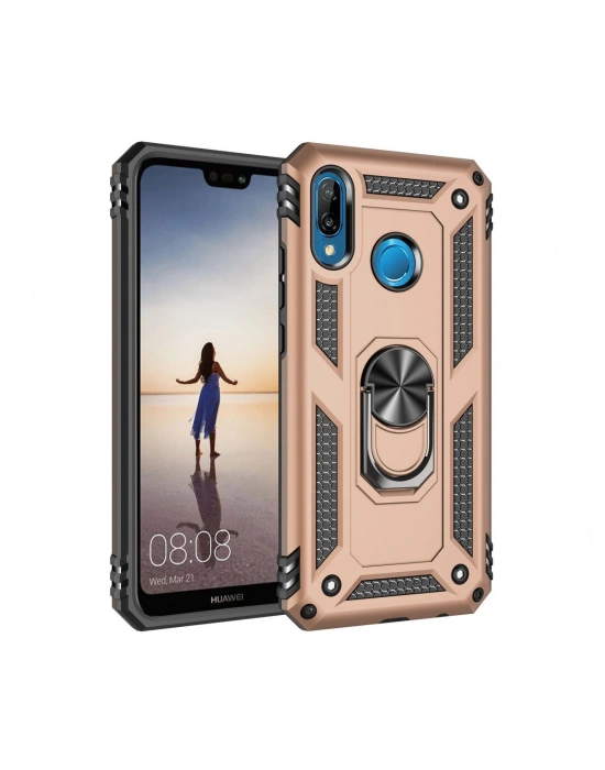 Newface Huawei P20 Lite Kılıf Sofya Yüzüklü Silikon Kapak - Gold