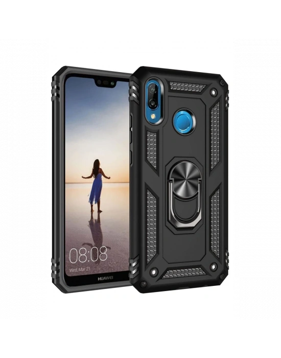 Newface Huawei P20 Lite Kılıf Sofya Yüzüklü Silikon Kapak - Siyah