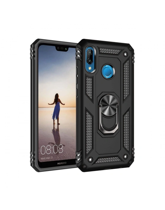 Newface Huawei P20 Lite Kılıf Sofya Yüzüklü Silikon Kapak - Siyah