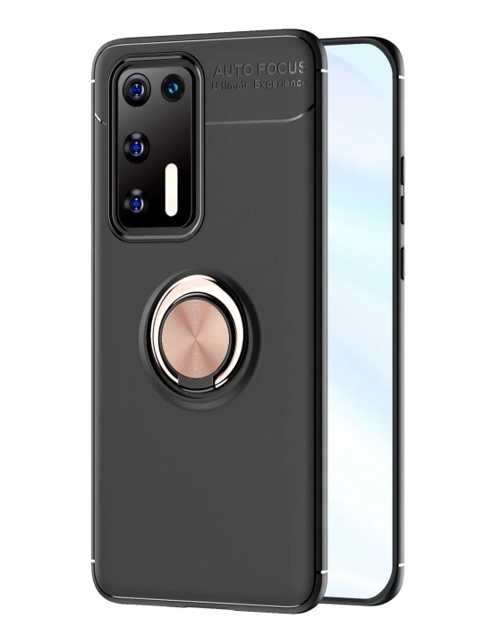 Newface Huawei P40 Kılıf Range Yüzüklü Silikon - Siyah-Gold