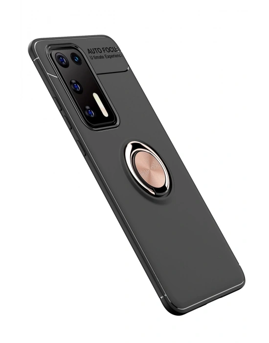 Newface Huawei P40 Kılıf Range Yüzüklü Silikon - Siyah-Gold