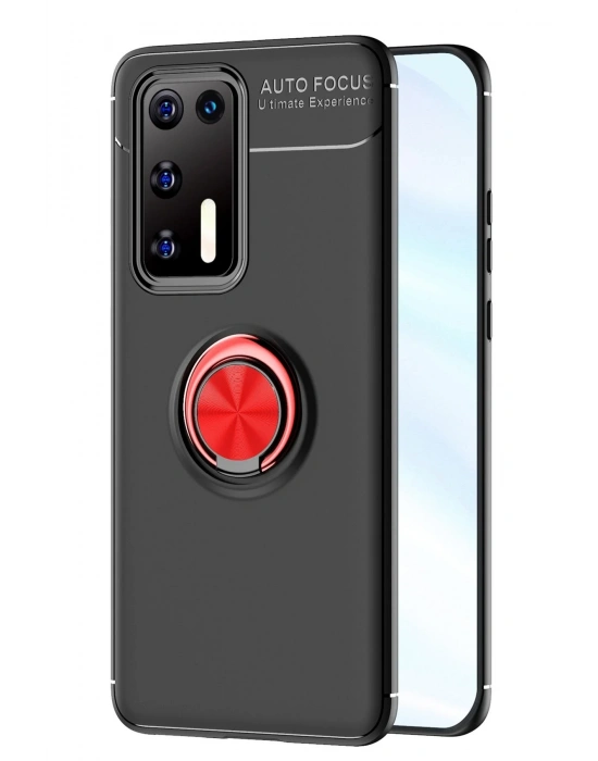 Newface Huawei P40 Kılıf Range Yüzüklü Silikon - Siyah-Kırmızı