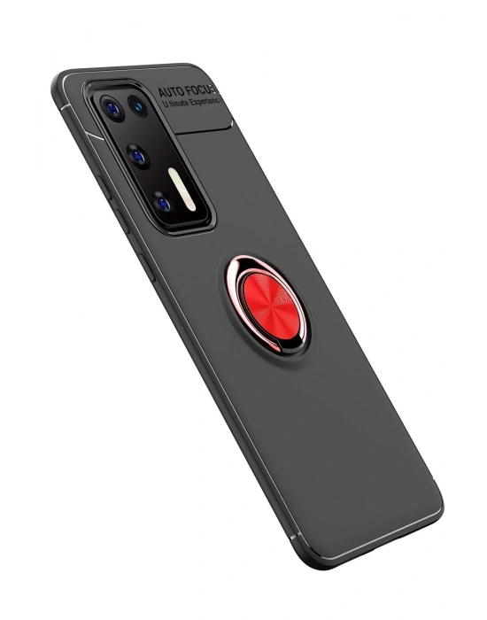 Newface Huawei P40 Kılıf Range Yüzüklü Silikon - Siyah-Kırmızı