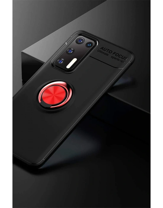 Newface Huawei P40 Kılıf Range Yüzüklü Silikon - Siyah-Kırmızı