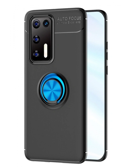 Newface Huawei P40 Kılıf Range Yüzüklü Silikon - Siyah-Mavi