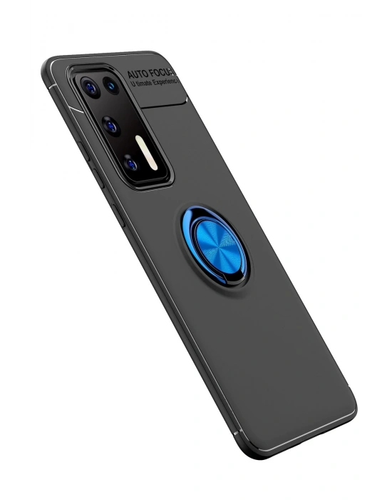 Newface Huawei P40 Kılıf Range Yüzüklü Silikon - Siyah-Mavi