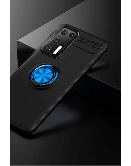 Newface Huawei P40 Kılıf Range Yüzüklü Silikon - Siyah-Mavi
