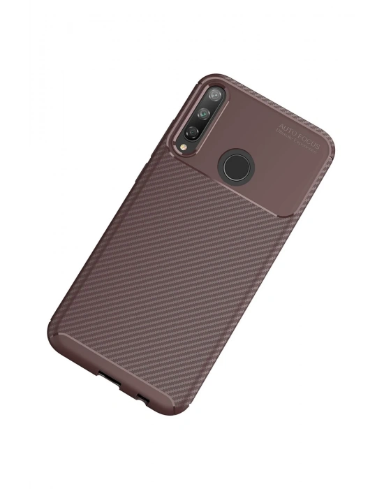 Newface Huawei P40 Lite E Kılıf Auto Focus Karbon Kapak - Kahverengi