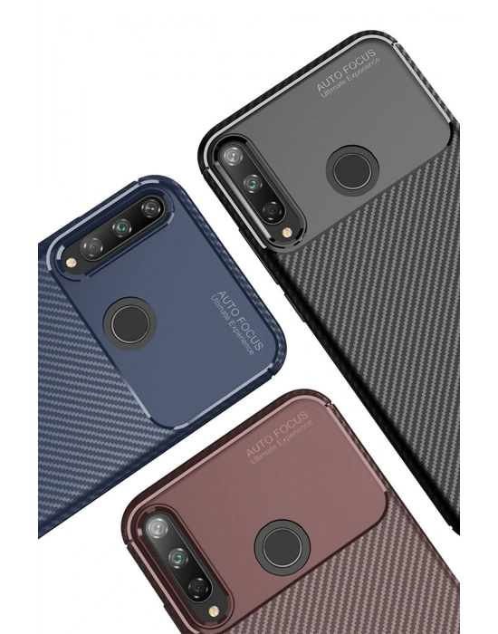 Newface Huawei P40 Lite E Kılıf Auto Focus Karbon Kapak - Kahverengi