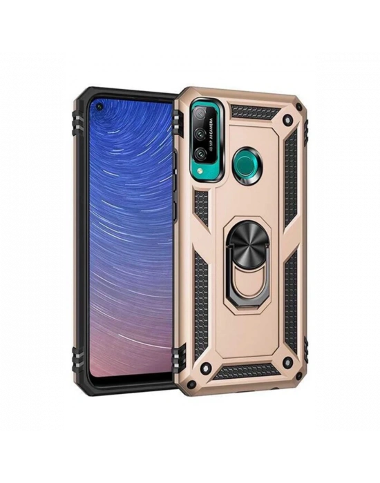 Newface Huawei P40 Lite E Kılıf Sofya Yüzüklü Silikon Kapak - Gold