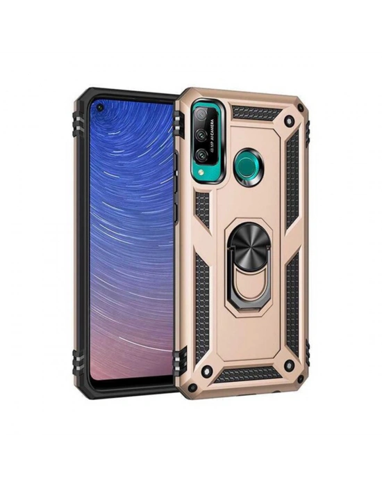 Newface Huawei P40 Lite E Kılıf Sofya Yüzüklü Silikon Kapak - Gold