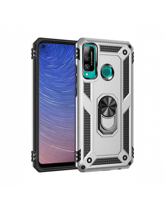 Newface Huawei P40 Lite E Kılıf Sofya Yüzüklü Silikon Kapak - Gümüş