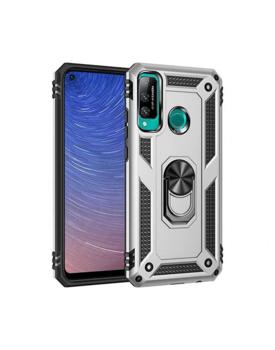 Newface Huawei P40 Lite E Kılıf Sofya Yüzüklü Silikon Kapak - Gümüş