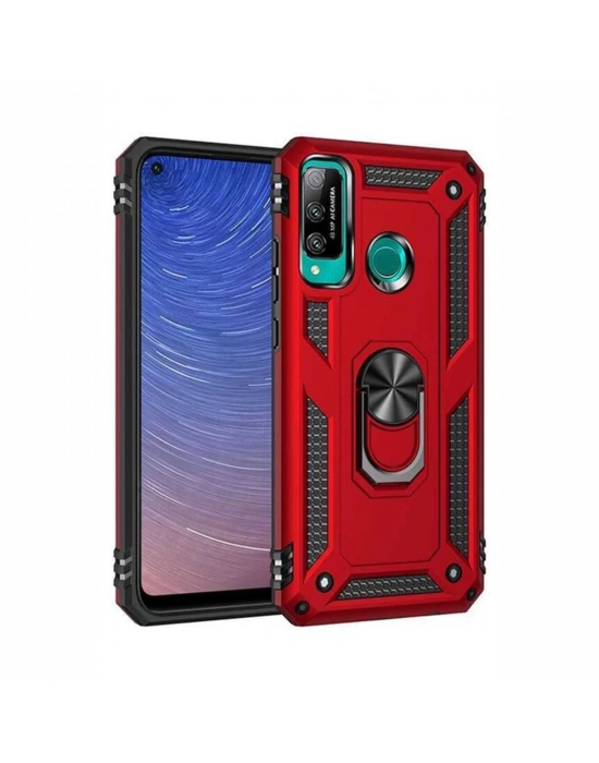 Newface Huawei P40 Lite E Kılıf Sofya Yüzüklü Silikon Kapak - Kırmızı