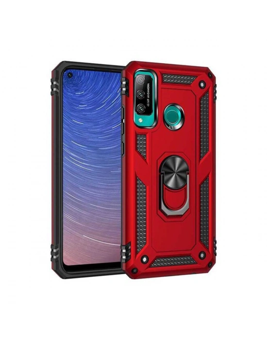 Newface Huawei P40 Lite E Kılıf Sofya Yüzüklü Silikon Kapak - Kırmızı