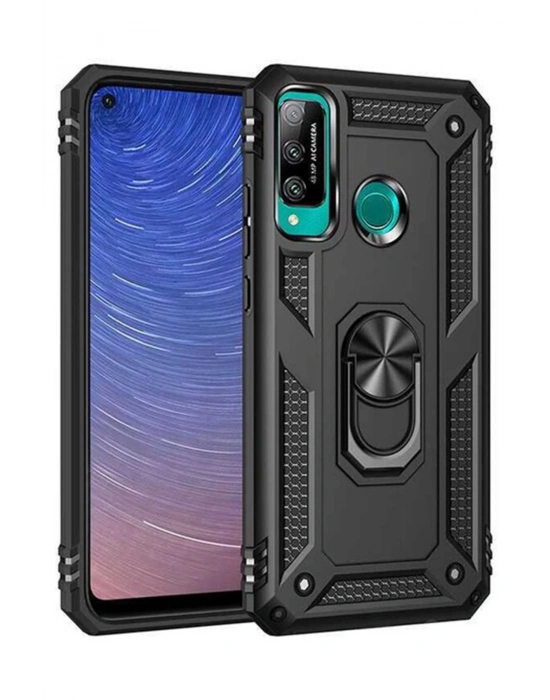 Newface Huawei P40 Lite E Kılıf Sofya Yüzüklü Silikon Kapak - Siyah