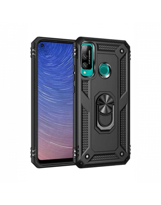 Newface Huawei P40 Lite E Kılıf Sofya Yüzüklü Silikon Kapak - Siyah