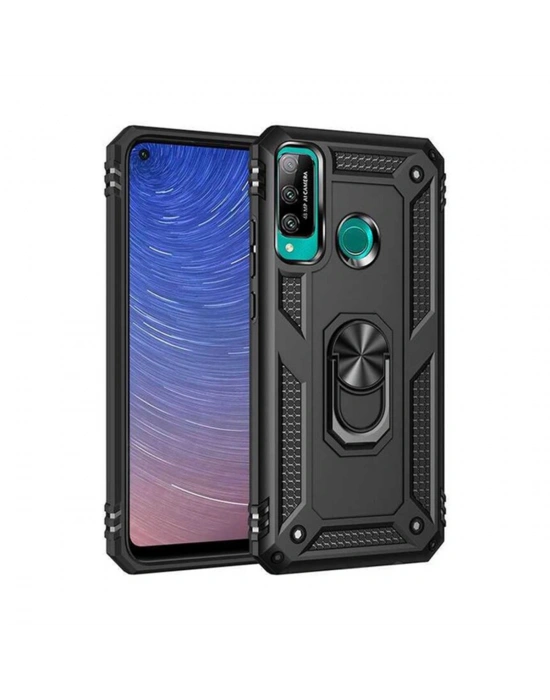 Newface Huawei P40 Lite E Kılıf Sofya Yüzüklü Silikon Kapak - Siyah