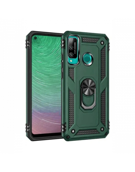 Newface Huawei P40 Lite E Kılıf Sofya Yüzüklü Silikon Kapak - Yeşil