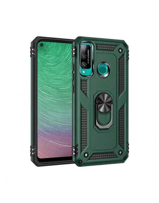 Newface Huawei P40 Lite E Kılıf Sofya Yüzüklü Silikon Kapak - Yeşil